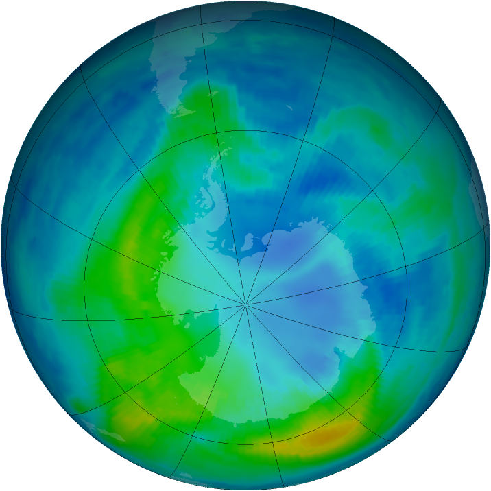 Antarctic ozone map for 19 April 1997